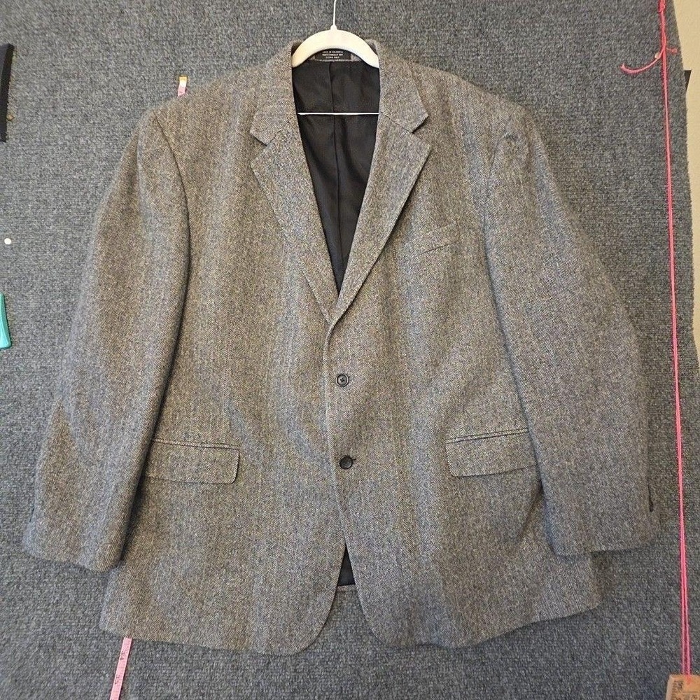 Cricketeer Blazer Sport Coat Mens 52R Gray Wool Camel Herringbone Tweed Jacket